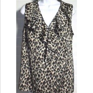 Ann Taylor Leopard Print Ruffled Sleeveless Shell